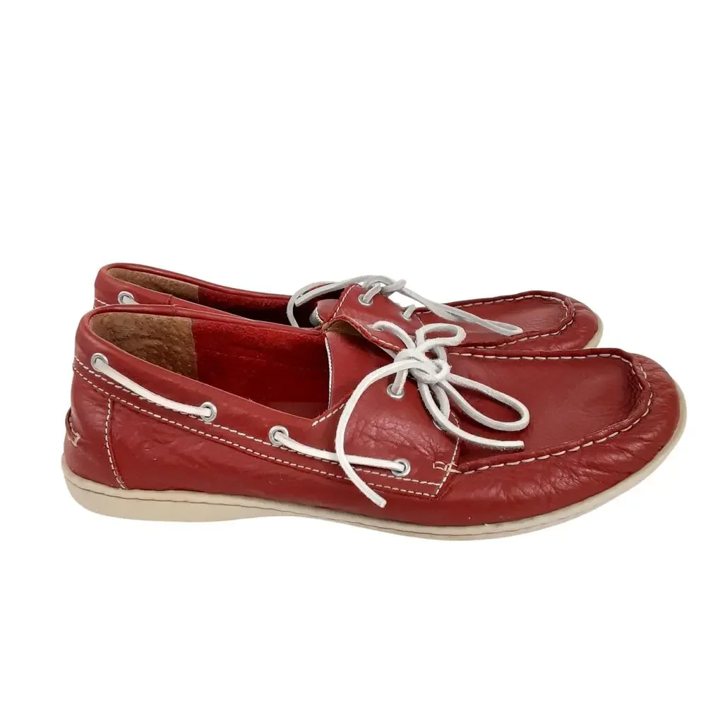 Born Henri Mens Loafers Cherry Red Leather Boat Shoes Mens 11 Deck Shoes Comfort